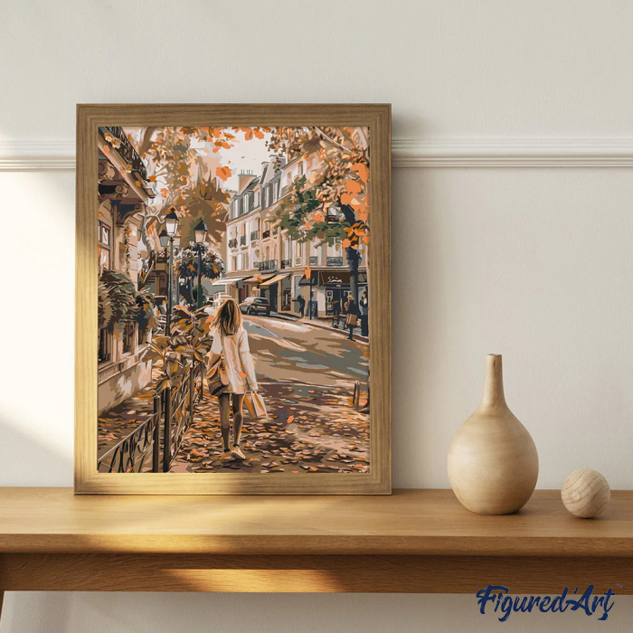 Set pictura pe numere, cu sasiu, Plimbare in oras, toamna, 40x50 cm [3]