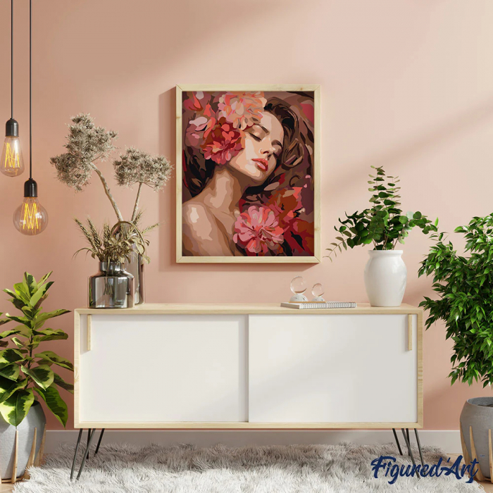Set pictura pe numere, cu sasiu, Frumoasa adormita cu camelii, 40x50 cm [3]