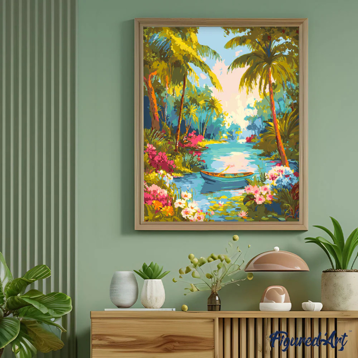 Set pictura pe numere, cu sasiu, Rau paradisiac, 40x50 cm [3]