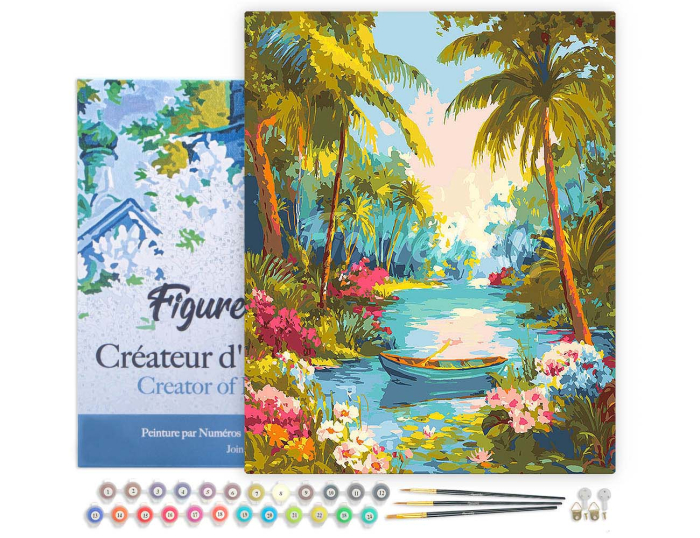 Set pictura pe numere, cu sasiu, Rau paradisiac, 40x50 cm [2]