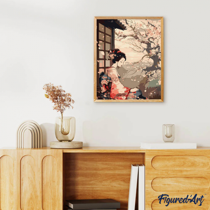 Set pictura pe numere, cu sasiu, Femeie in chimono, 40x50 cm [3]
