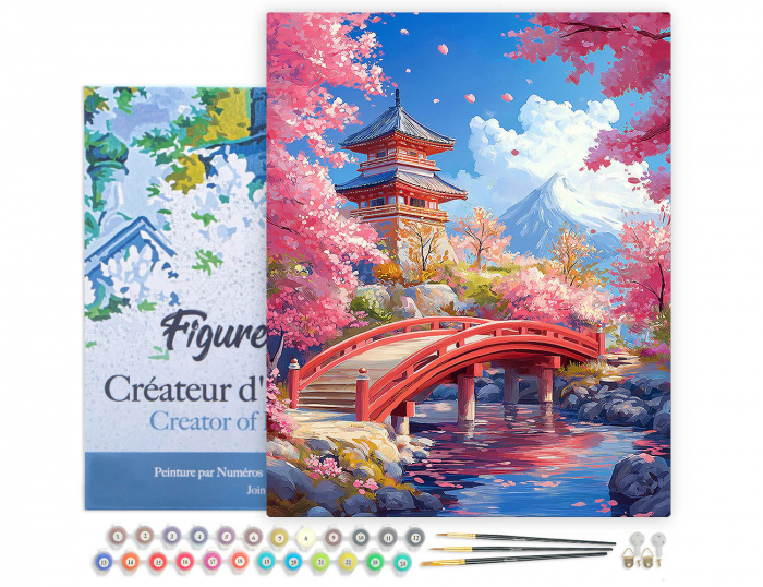 Set pictura pe numere, cu sasiu, Pod rosu si ciresi infloriti, 40x50 cm [2]