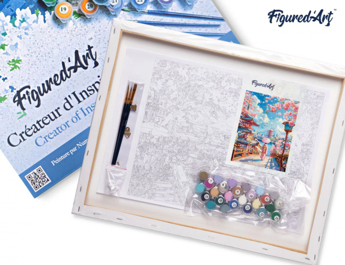 Set pictura pe numere, cu sasiu, Drum de sakura in Kyoto, 40x50 cm [4]