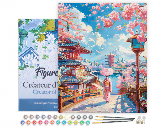 Set pictura pe numere, cu sasiu, Drum de sakura in Kyoto, 40x50 cm [3]