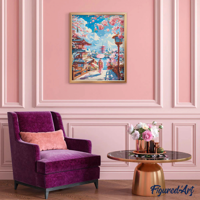 Set pictura pe numere, cu sasiu, Drum de sakura in Kyoto, 40x50 cm [2]