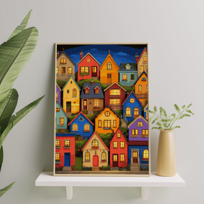 Set pictura pe numere, cu sasiu, Case colorate, 40x50 cm [4]