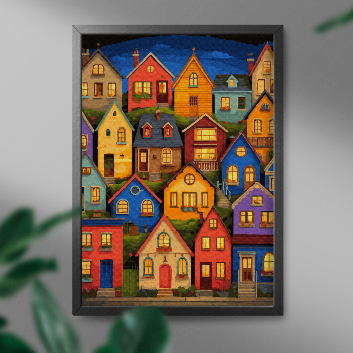 Set pictura pe numere, cu sasiu, Case colorate, 40x50 cm [3]