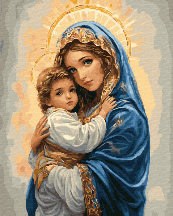 Set pictura pe numere, cu sasiu, Fecioara si pruncul, 40x50 cm [1]