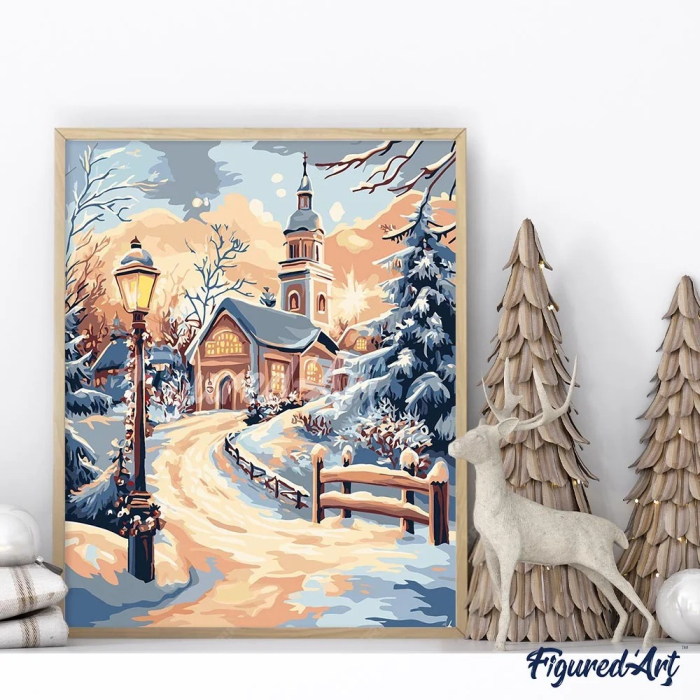 Set pictura pe numere, cu sasiu, In drum spre biserica, 40x50 cm [3]