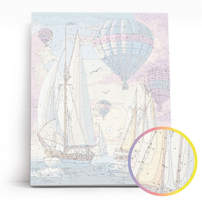 Set pictura pe numere, cu sasiu, Calatori in zori, 40x50 cm [3]