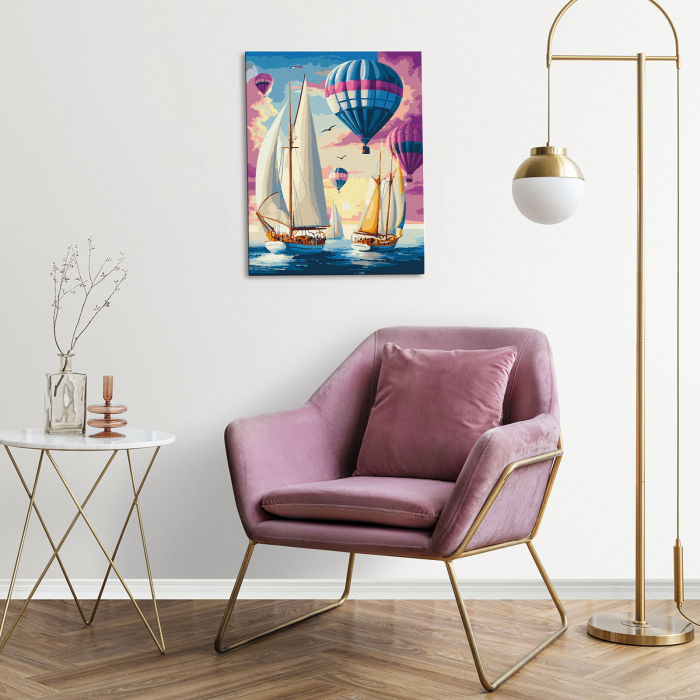Set pictura pe numere, cu sasiu, Calatori in zori, 40x50 cm [5]