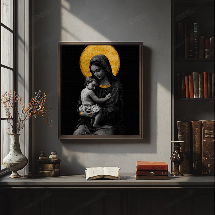 Set pictura pe numere, cu sasiu, Maica de aur - culori aurii, 40x50 cm [4]