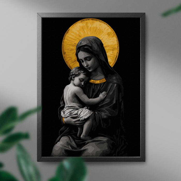 Set pictura pe numere, cu sasiu, Maica de aur - culori aurii, 40x50 cm [3]