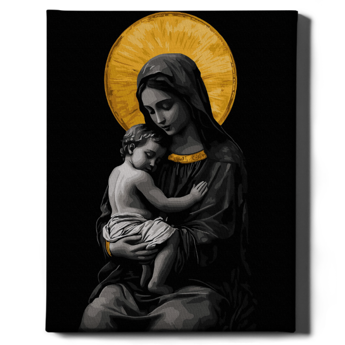 Set pictura pe numere, cu sasiu, Maica de aur - culori aurii, 40x50 cm [2]