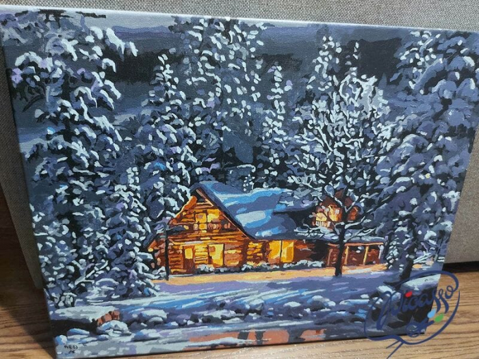 Set pictura pe numere, cu sasiu, Intr-o seara de iarna, 40x50 cm [3]