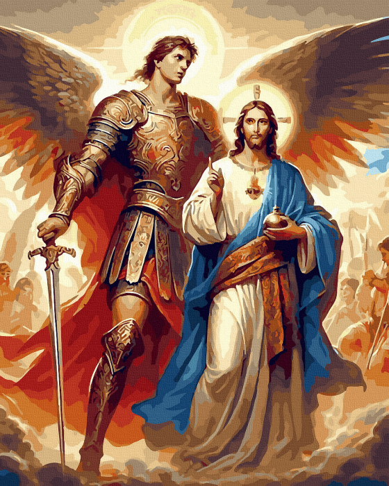 Set pictura pe numere, cu sasiu, Isus si Arhanghelul Mihail, 40x50 cm [1]