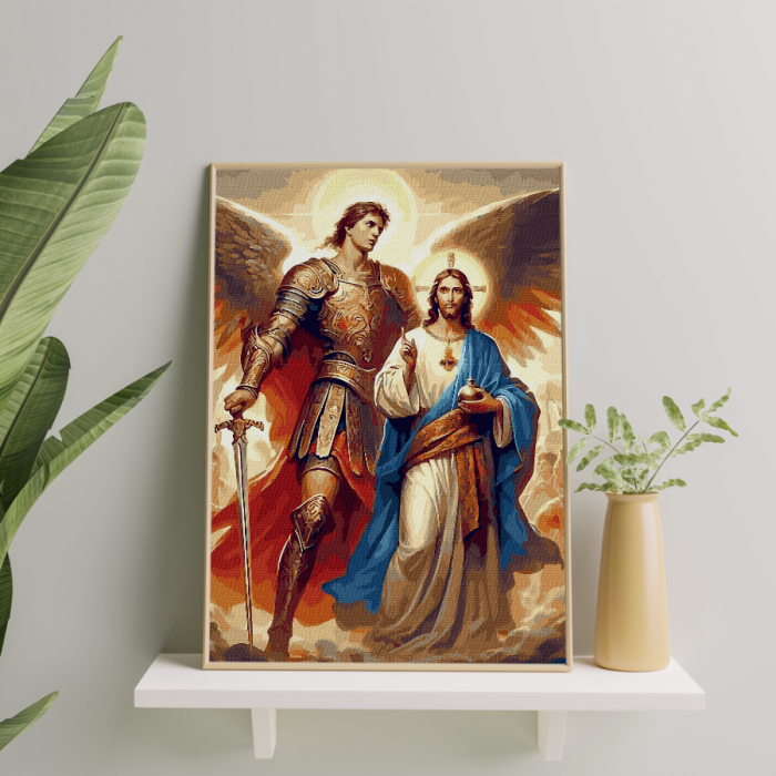 Set pictura pe numere, cu sasiu, Isus si Arhanghelul Mihail, 40x50 cm [4]