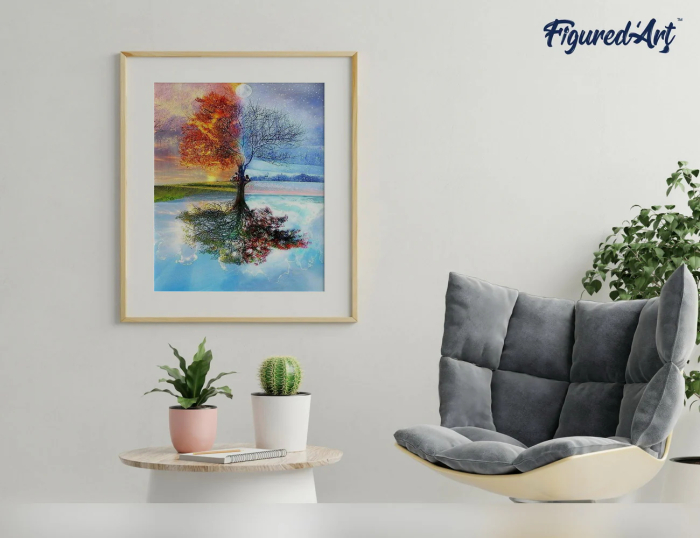 Set pictura pe numere, cu sasiu, Copacul celor 4 anotimpuri, 40x50 cm [3]