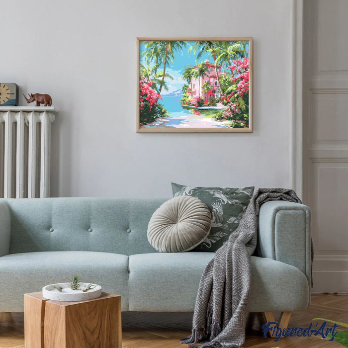 Set pictura pe numere, cu sasiu, Casa in paradis tropical, 40x50 cm [6]