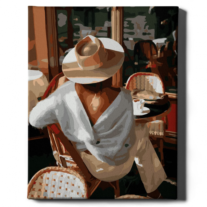 Set pictura pe numere, cu sasiu, Femeie cu palarie, 40x50 cm [2]
