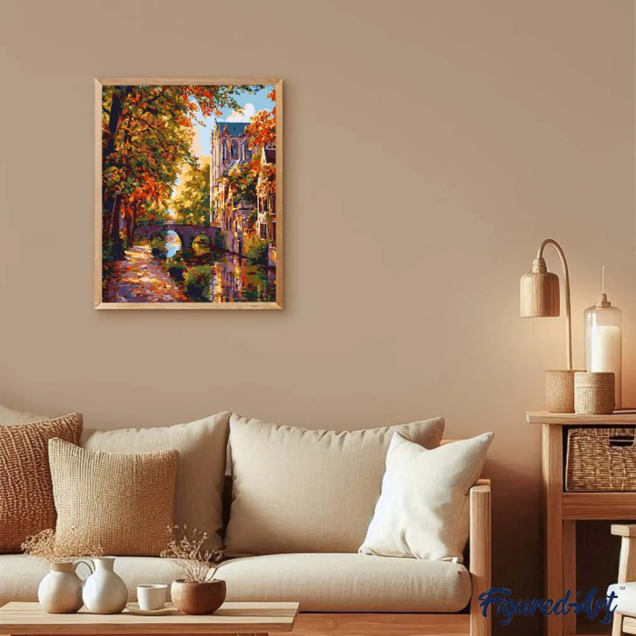 Set pictura pe numere, cu sasiu, Oras pe malul lacului toamna, 40x50 cm [3]