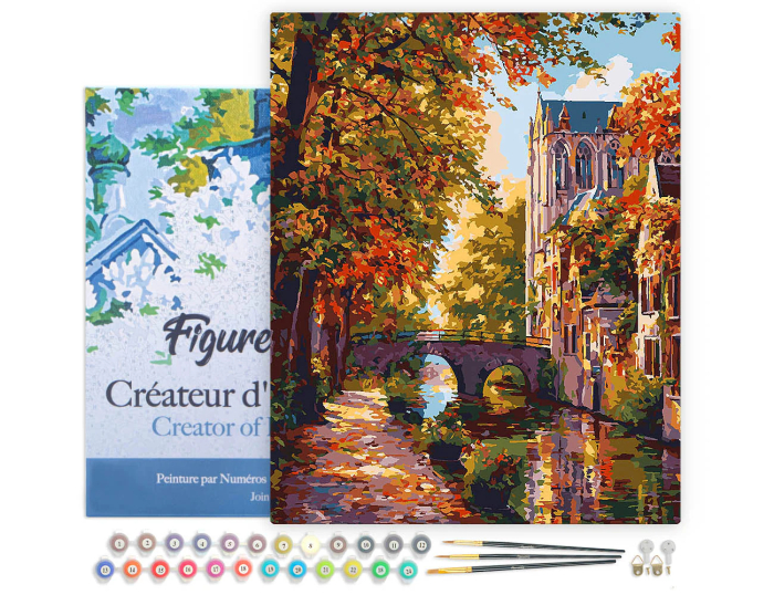 Set pictura pe numere, cu sasiu, Oras pe malul lacului toamna, 40x50 cm [2]