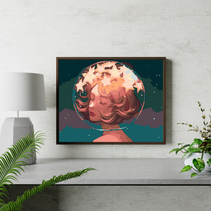 Set pictura pe numere, cu sasiu, Cu capul plin de stele, 40x50 cm [4]