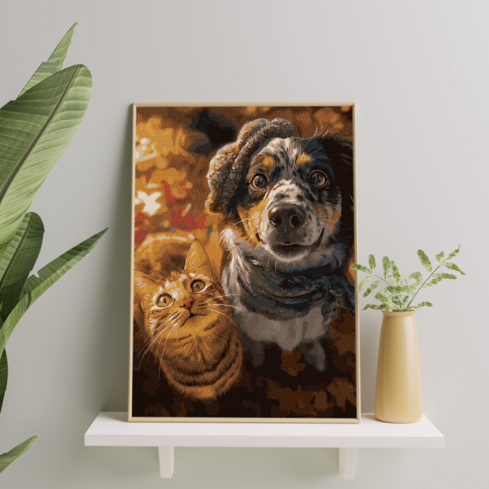 Set pictura pe numere, cu sasiu, Prieteni tomnatici, 40x50 cm [4]