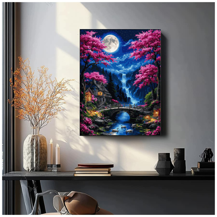Set pictura pe numere, cu sasiu, Luna si cascada, 40x50 cm [4]