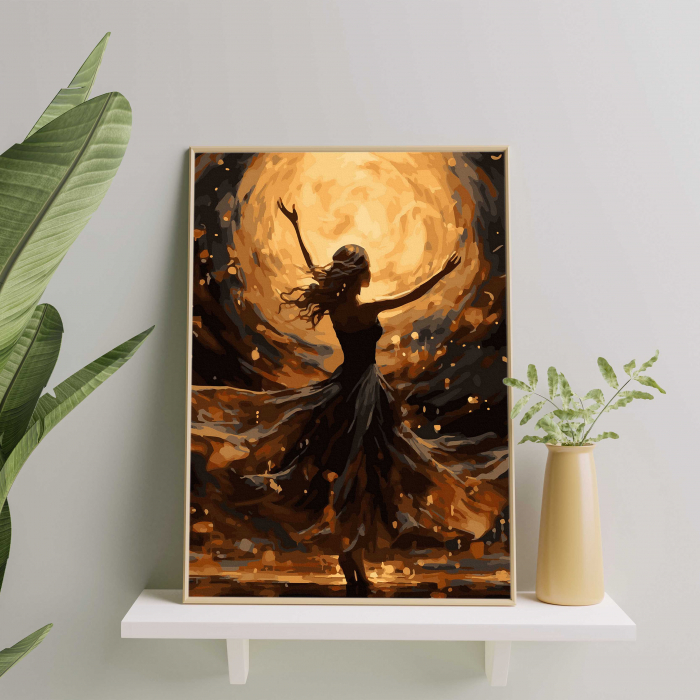 Set pictura pe numere, cu sasiu, Dansand cu luna - canvas negru, 40x50 cm [4]