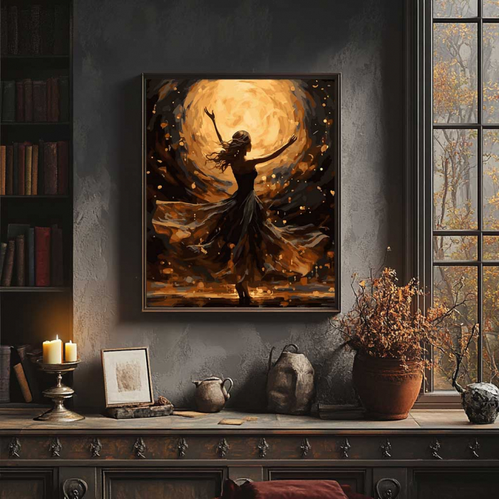 Set pictura pe numere, cu sasiu, Dansand cu luna - canvas negru, 40x50 cm [3]