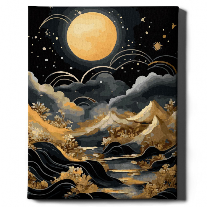 Set pictura pe numere, cu sasiu, Luna si marea- canvas negru, 40x50 cm [2]