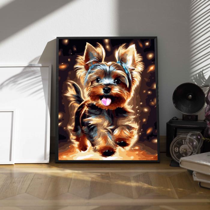 Set pictura pe numere, cu sasiu, Catelus aurit - canvas negru, 40x50 cm [3]