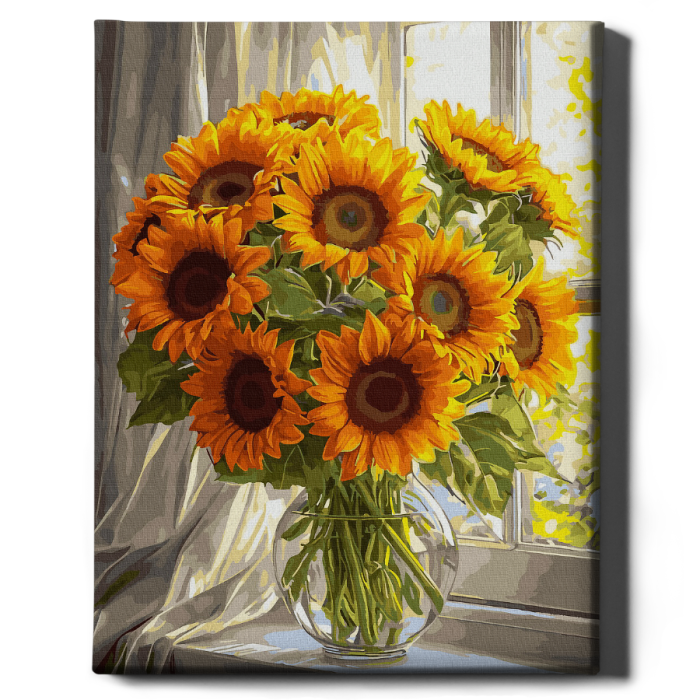 Set pictura pe numere, cu sasiu, Floarea soarelui la fereastra, 40x50 cm [2]