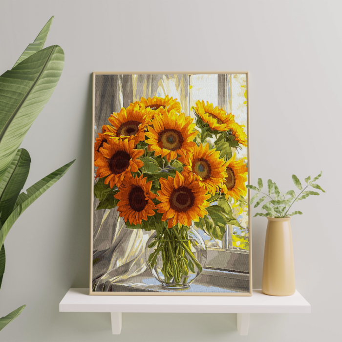 Set pictura pe numere, cu sasiu, Floarea soarelui la fereastra, 40x50 cm [3]