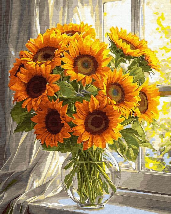 Set pictura pe numere, cu sasiu, Floarea soarelui la fereastra, 40x50 cm [1]