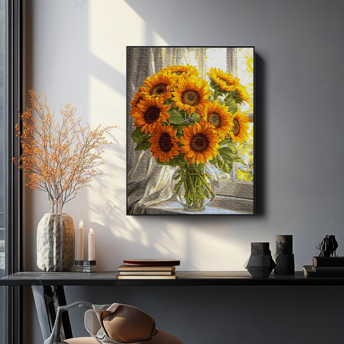 Set pictura pe numere, cu sasiu, Floarea soarelui la fereastra, 40x50 cm [4]