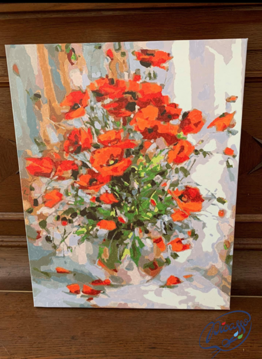 Set pictura pe numere, cu sasiu, Maci rosii, 40x50 cm [4]