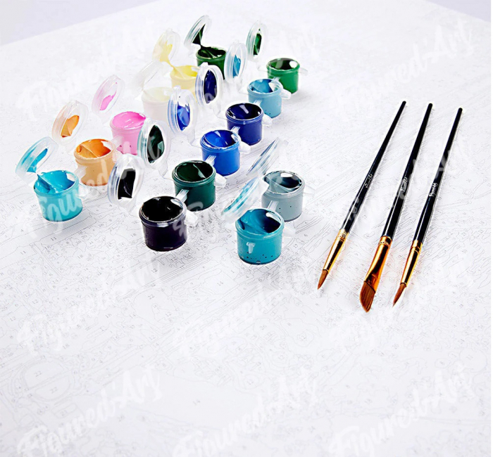 Set pictura pe numere, cu sasiu, Flori roz tropicale, 40x50 cm [2]