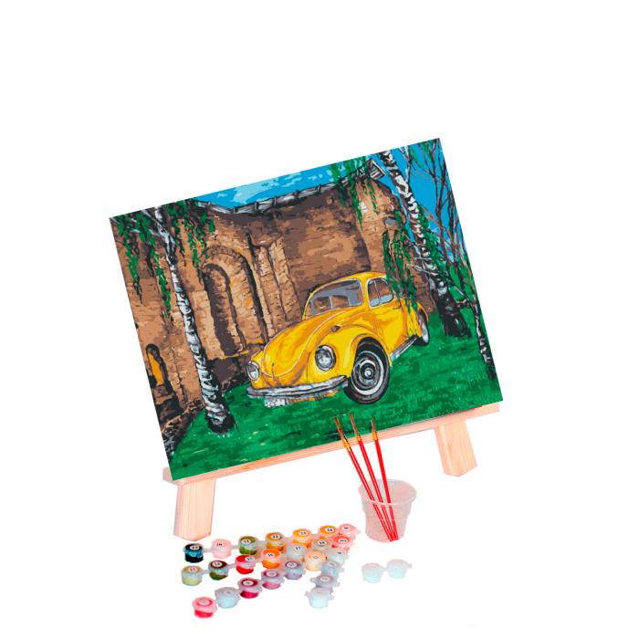 Set pictura pe numere, cu sasiu, Masina galbena [2]