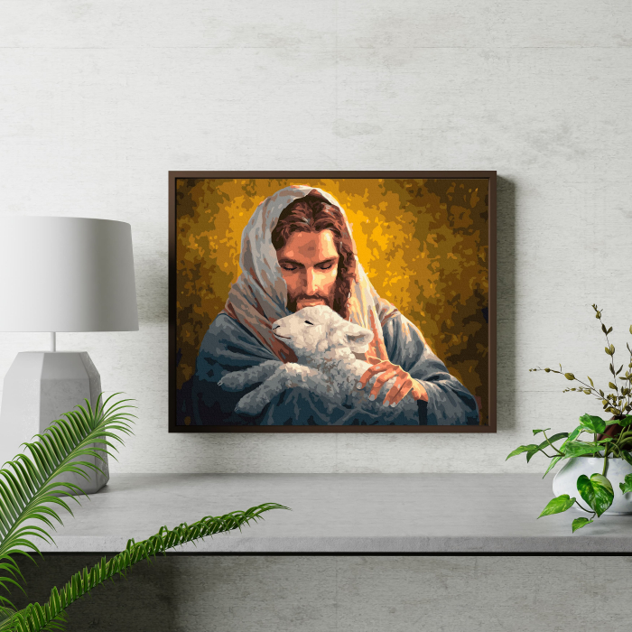 Set pictura pe numere, cu sasiu, Mielul Domnului, 40x50 cm [4]