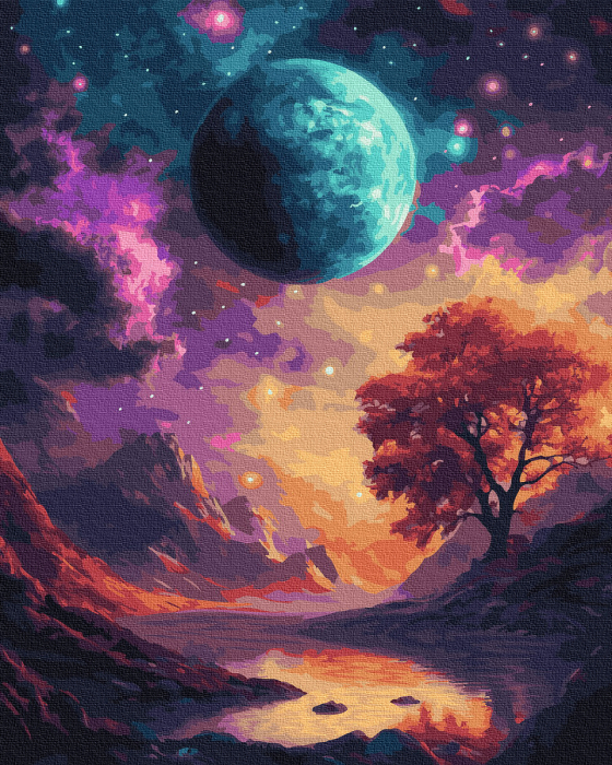 Set pictura pe numere, cu sasiu, Peisaj cosmic, 40x50 cm [1]