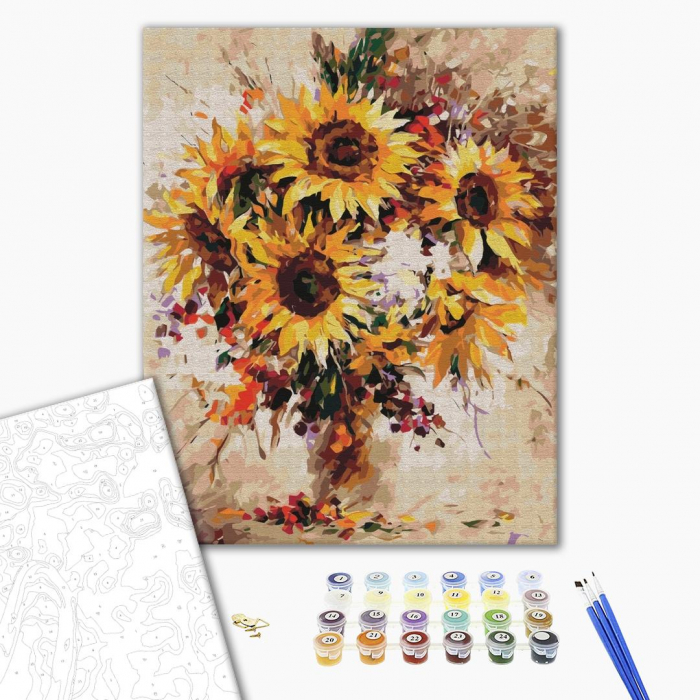 Set pictura pe numere, cu sasiu, Natura statica cu floarea soarelui, 40x50 cm [2]