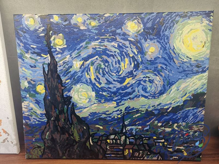Set pictura pe numere, cu sasiu, Noapte Instelata - Van Gogh 40x50 cm [2]