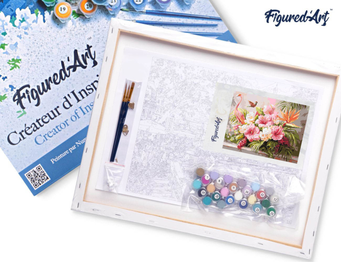 Set pictura pe numere, cu sasiu, Hibiscus si flamingo, 40x50 cm [7]