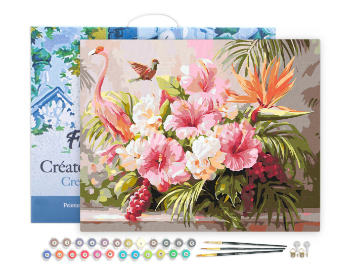 Set pictura pe numere, cu sasiu, Hibiscus si flamingo, 40x50 cm [2]
