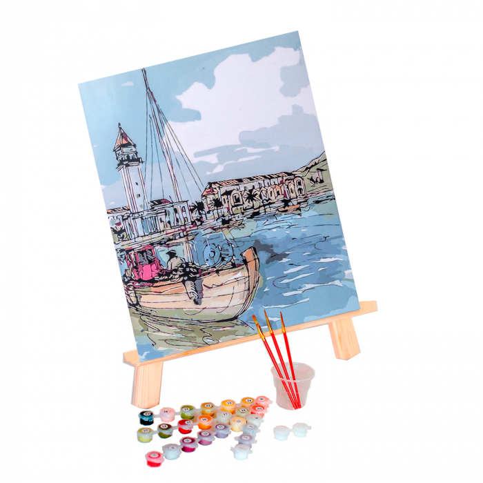 Pictura pe numere, cu sasiu, Oras de coasta, 40x50 cm [2]