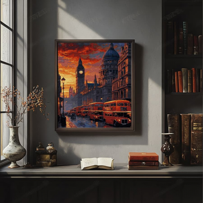 Set pictura pe numere, cu sasiu, Londra la apus, 40x50 cm [4]