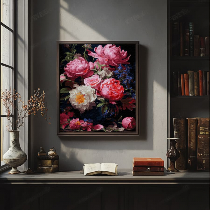 Set pictura pe numere, cu sasiu, Bujori si trandafiri, 40x50 cm [4]