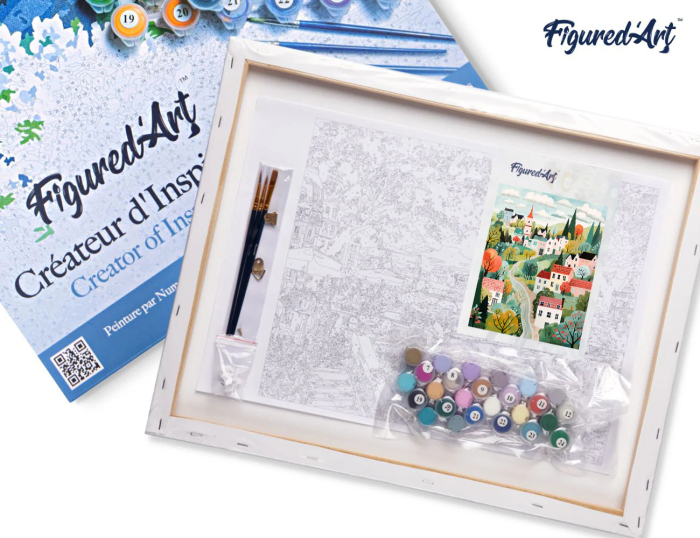 Set pictura pe numere, cu sasiu, Orasel incantator verde, 40x50 cm [7]